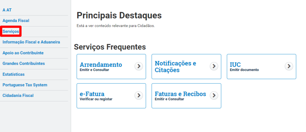 preenchimento da Declaração Trimestral: clicar em Serviços